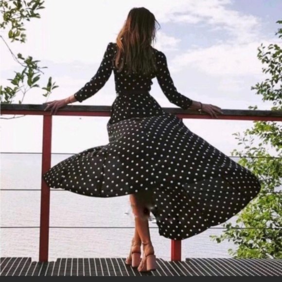 knee length dresses for ladies Zara Women's Polka-Dot Maxi Dress | S UK10 main image 1